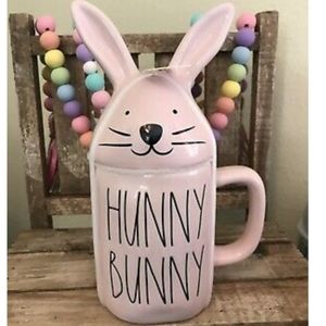 Rae Dunn Easter HUNNY BUNNY Pink Mug With Topper NWT